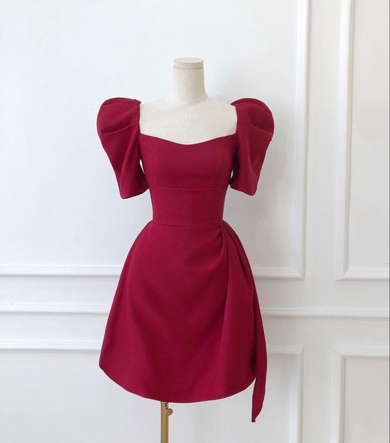 Cute short prom dress,burgundy hoco dress - FashionDia