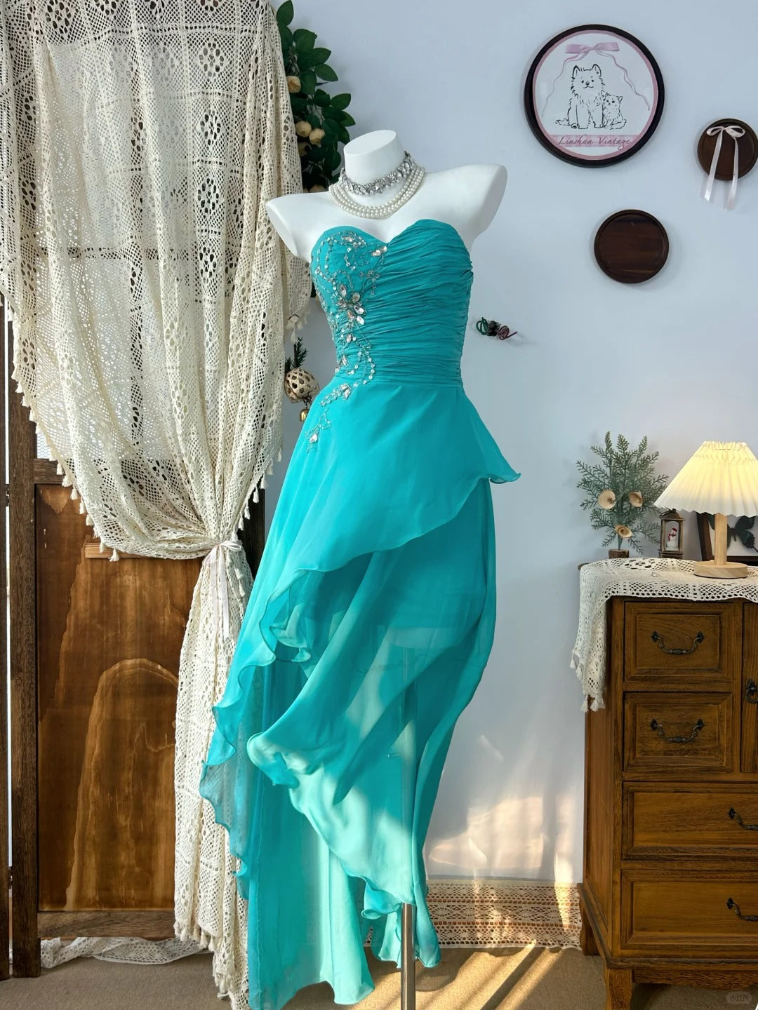 Strapless Vintage Evening Dress Elegant Sleeveless Prom Party Dress
