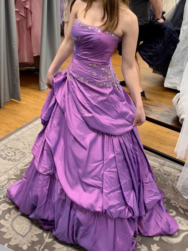 A-Line Strapless Purple Long Formal Dress Prom Party Evening Dresses - View 2 | FashionDia