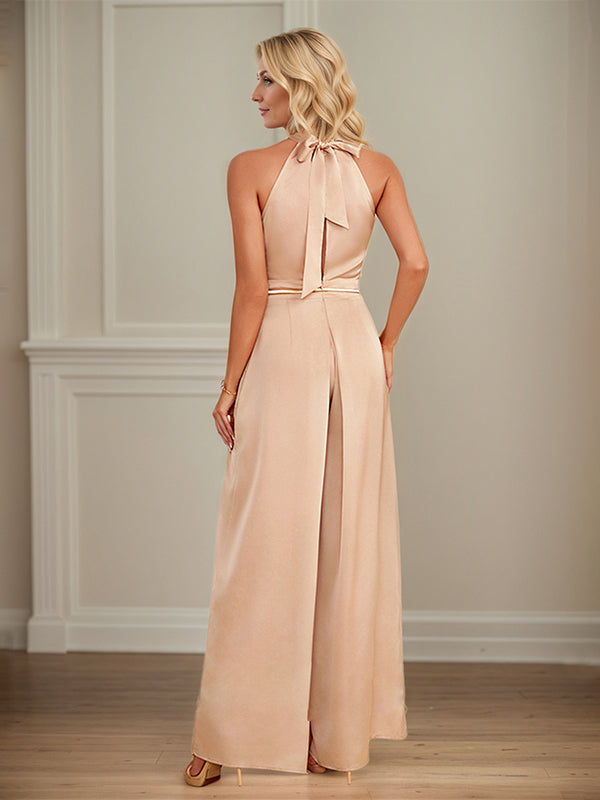 Jumpsuits Halter Floor-Length Satin Wedding Dress