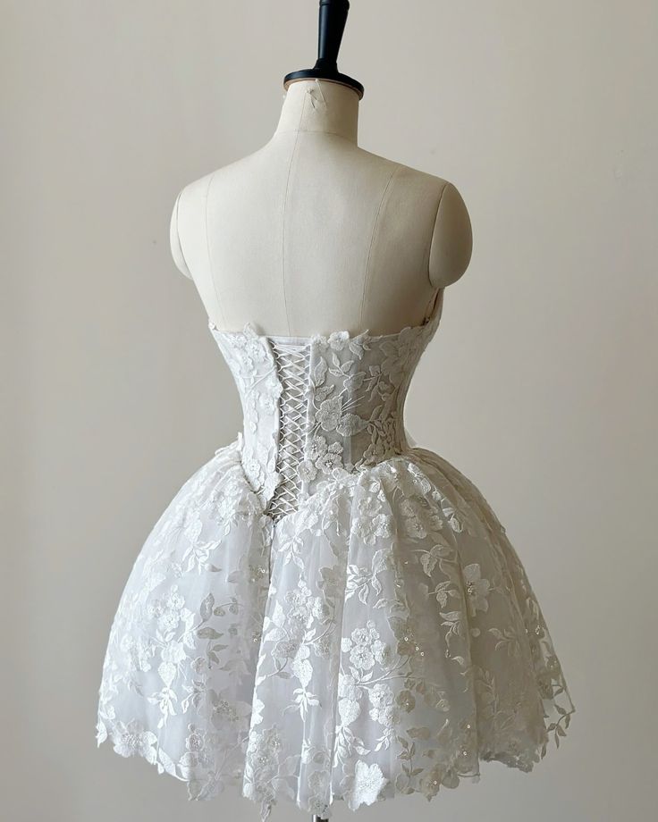 A-Line White Short Wedding Dress Short Homecoming Party Dress - View 2 | FashionDia