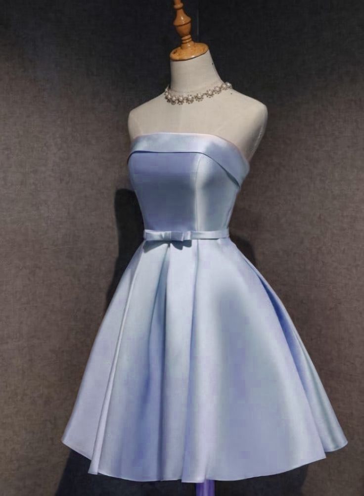 Satin Homecoming Party Dress Sky Blue Short Prom Dresses