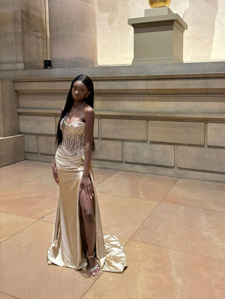 Strapless Champagne Long Prom Dress Formal Evening Dress - VelvetHem