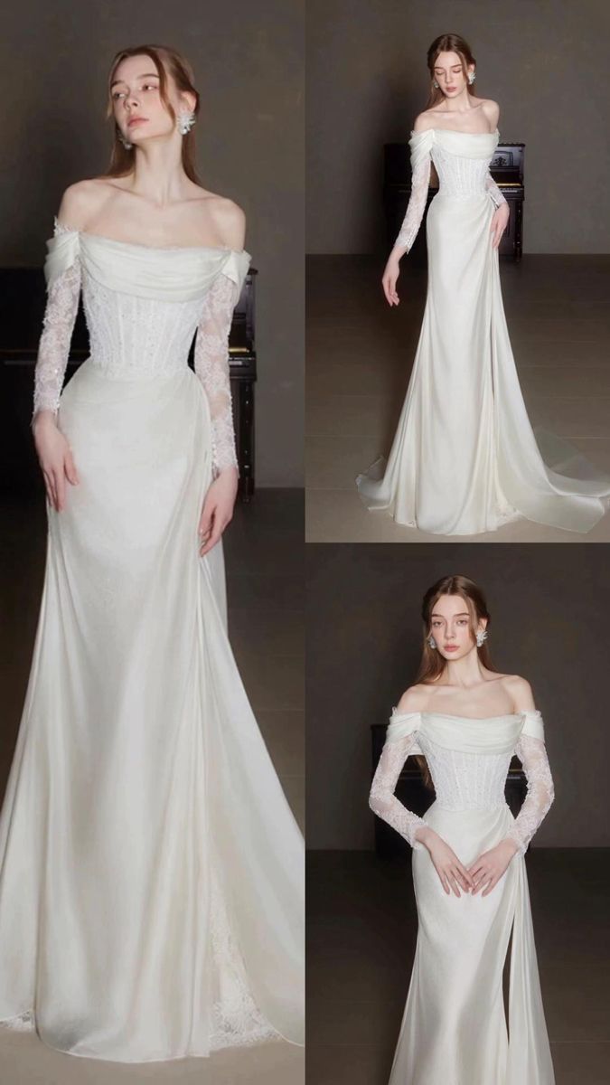 Elegant Off Shoulder Lace Wedding Dress Long Bridal Gown - VelvetHem