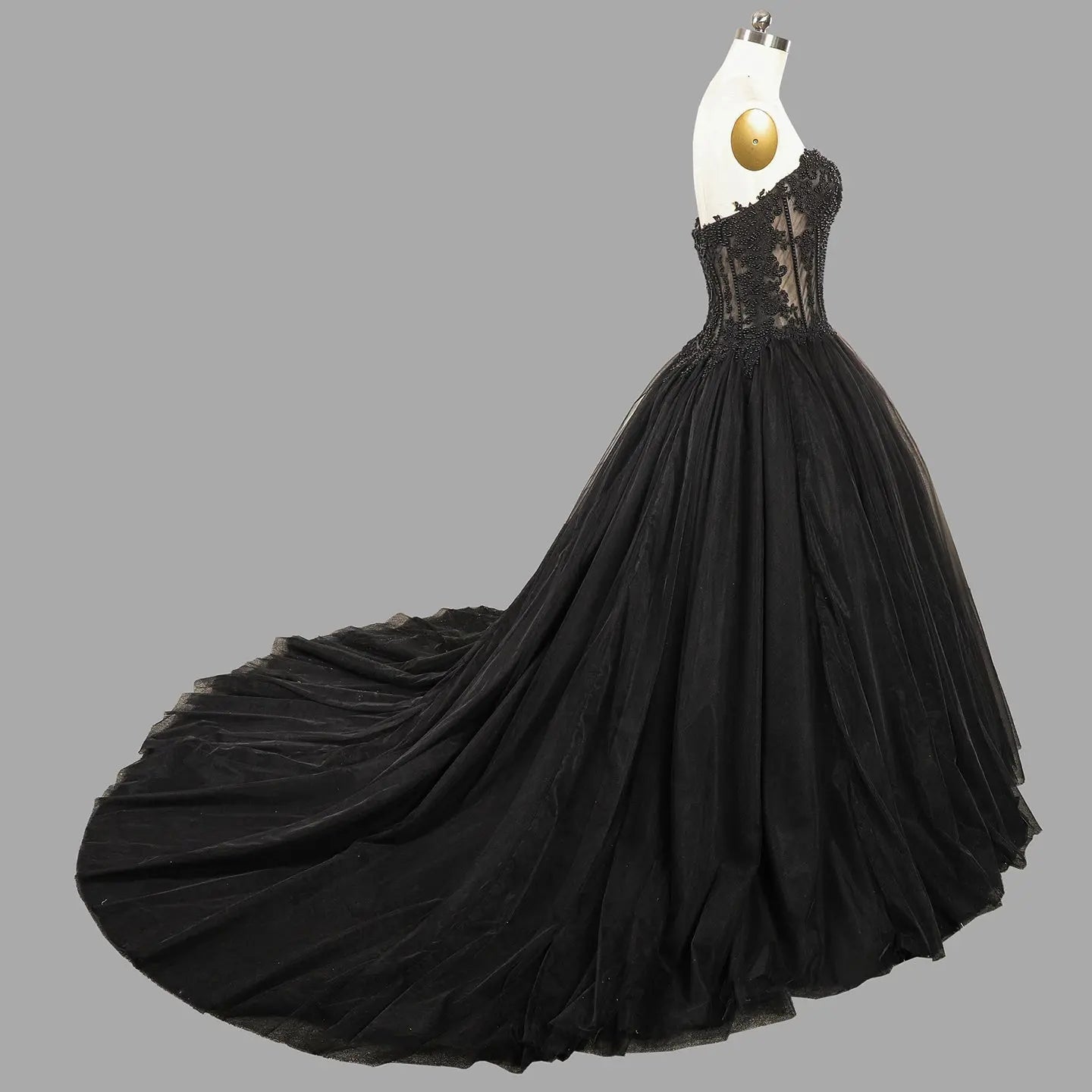 Black Lace Heavy Gothic Beading Wedding Dress Ballgown Corset Closure ZP202