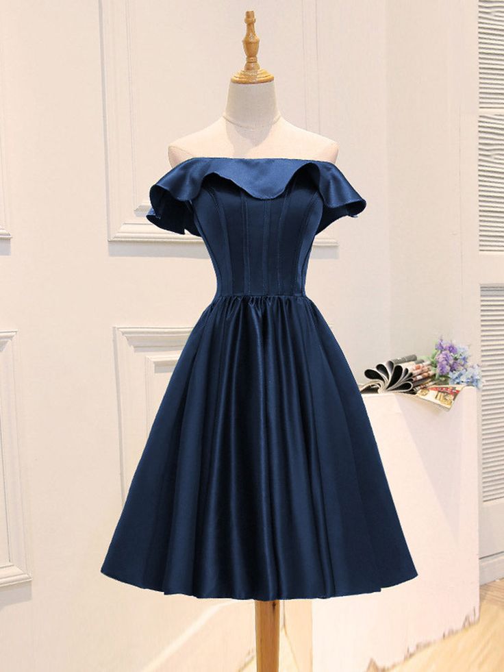 A-Line Satin Short Prom Dress, Homecoming Dress - FashionDia
