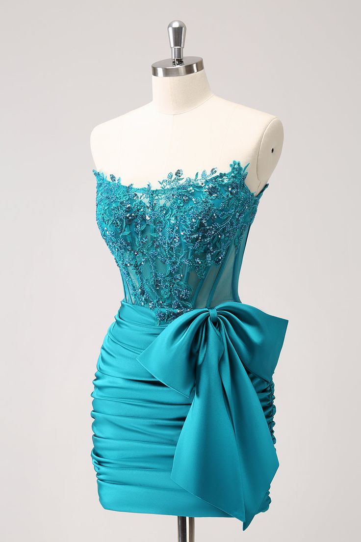 Tight Strapless Pleated Short Homecoming Dress with Bow fg6263