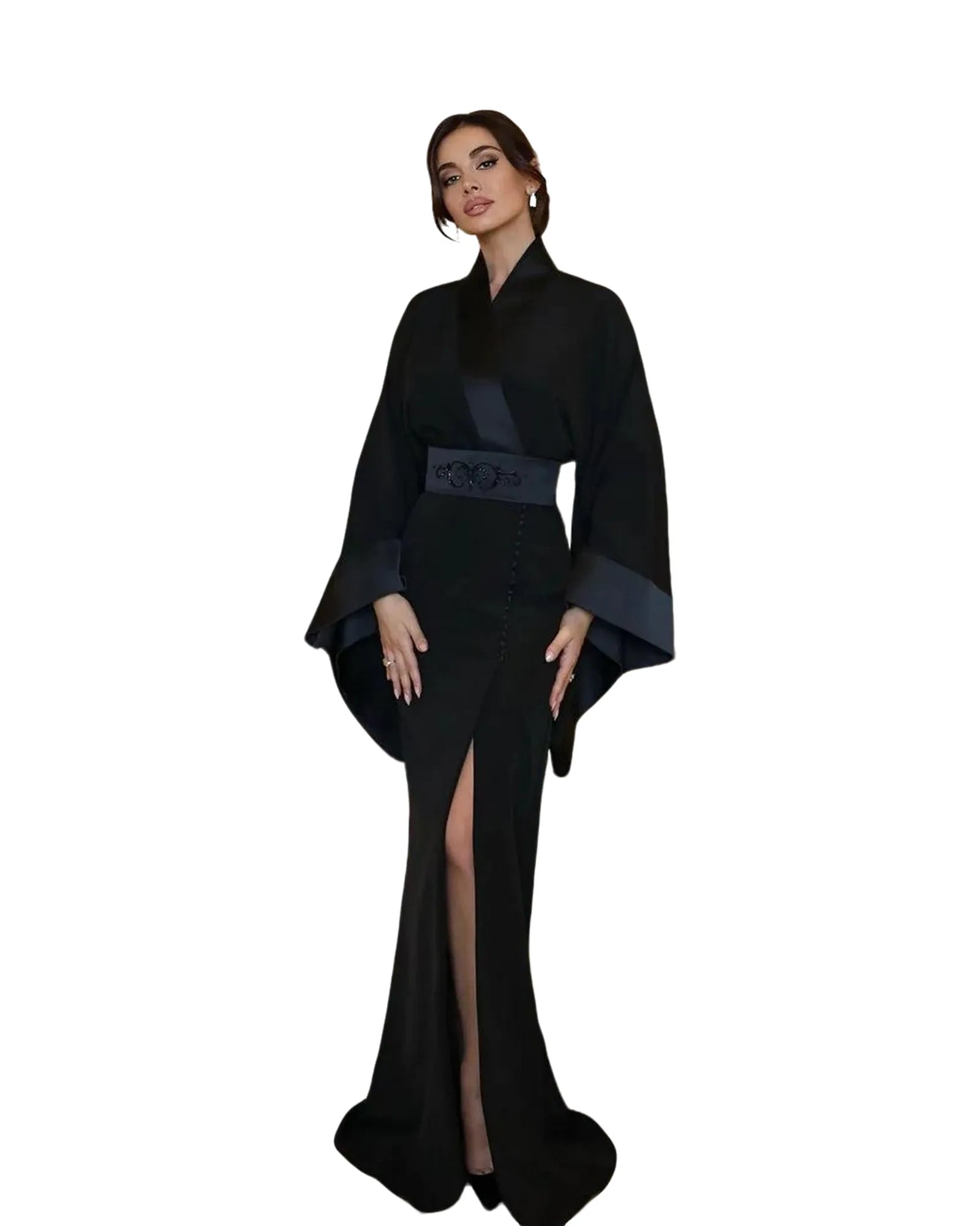 Black Mermaid Prom Dresses Long Sleeve Evening Gowns Side Split Saudi Arabia Formal Satin Noble Party Dress