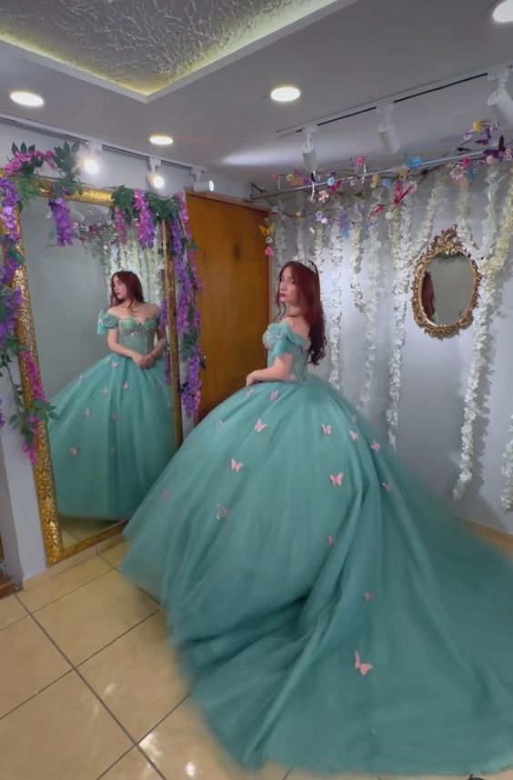 Quinceanera Dress with 3D Butterfly Sleeveless Ball Gown - View 3 | FashionDia