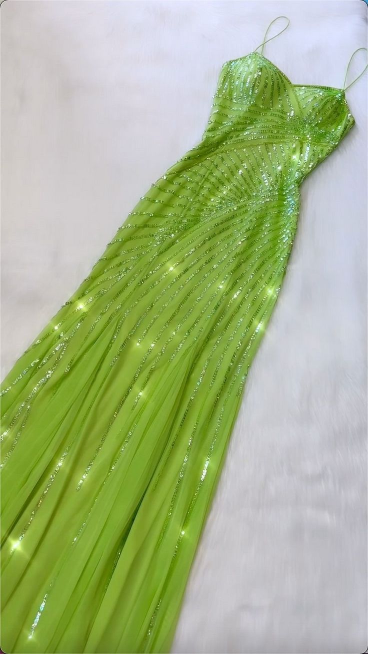 Green Spaghetti Straps Long Formal Dress Sequin Evening Dresses - VelvetHem