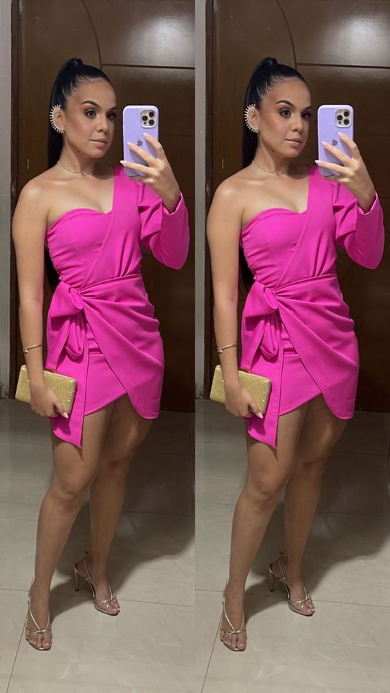 One Shoulder Short Prom Party Dress Short Evening Gowns