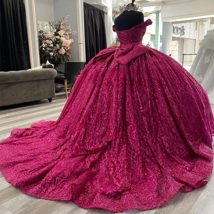 Sparkly Quinceanera Dress Off-the-Shoulder A-Line Birthday Party Princess Ball Gown - View 3 | FashionDia