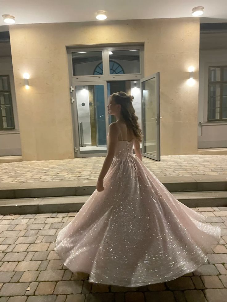 A-Line Pink Spaghetti Straps Shinny Long Formal Dress Evening Party Dresses - FashionDia