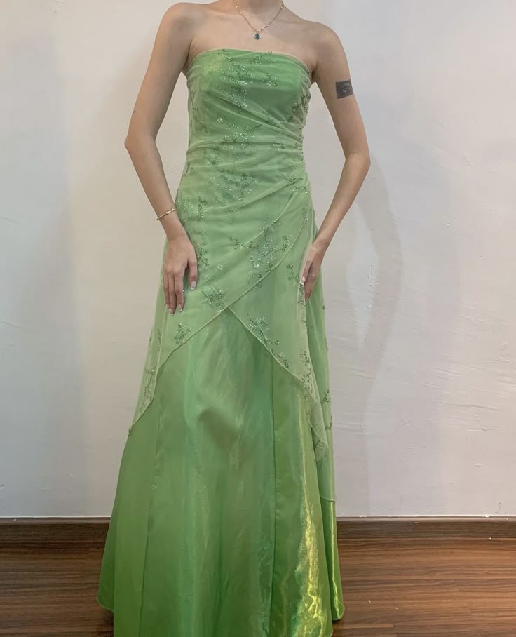 Green Strapless A-Line Long Prom Dress Evening Party Dresses - VelvetHem
