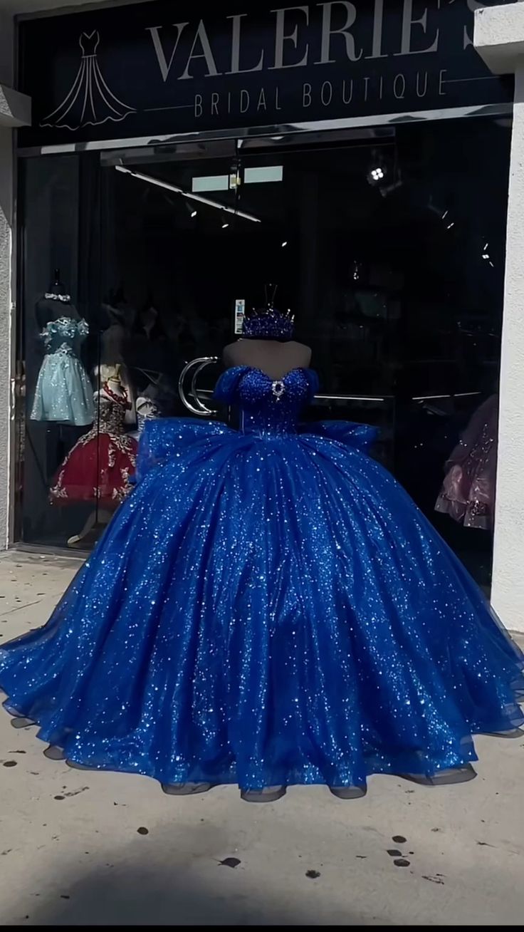 Royal Blue Quinceanera Dresses Off-the-Shoulder Shinny Tulle Sweet 16 - FashionDia