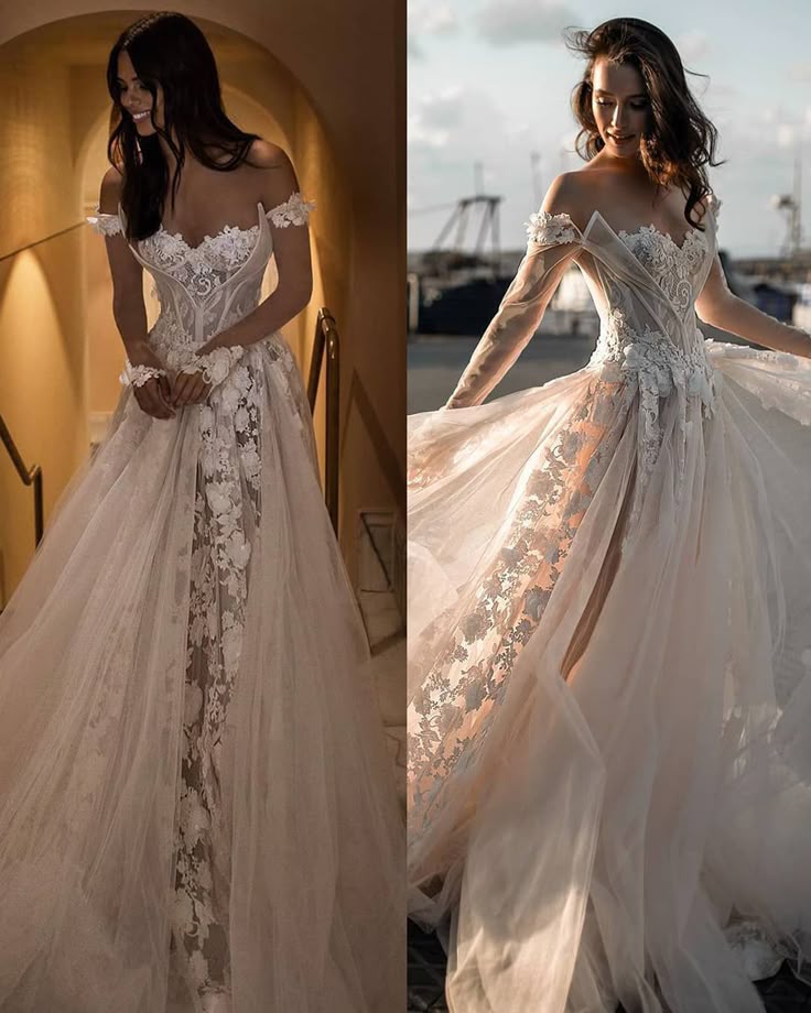 Off-the-Shoulder sweetheart applique lace long sleeves long wedding dress - View 4 | FashionDia