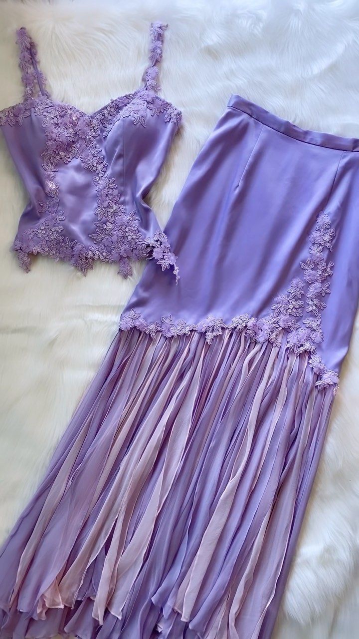 Lavender Two Piece Long Prom Dress Evening Party Dresses - VelvetHem
