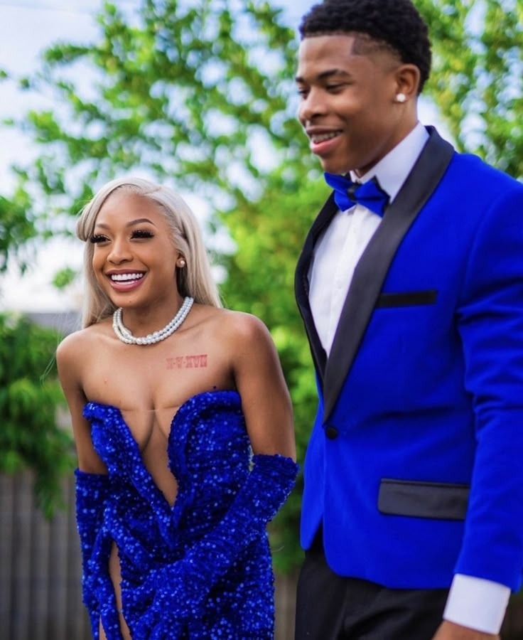 Royal Blue Sequin Black Girl Prom Party Dress Long Formal Evening Dress - View 2 | FashionDia