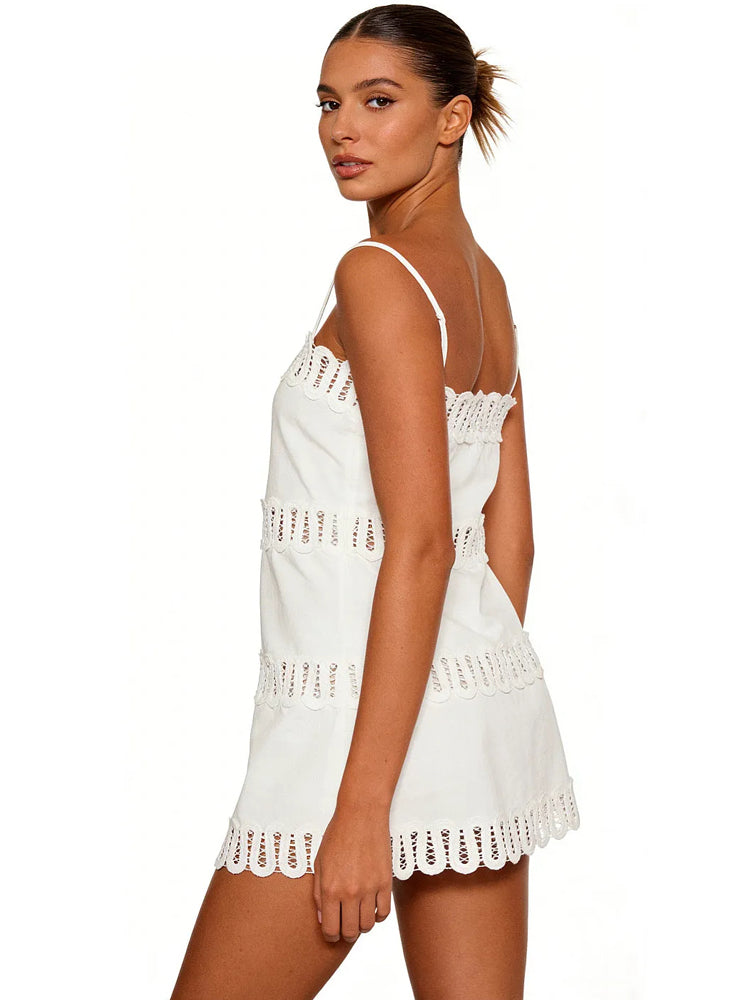 White Eyelet Scallop Mini Dress