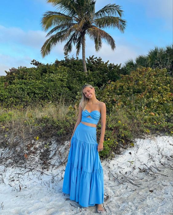 Elegant Two Piece Long Prom Dress,Summer Beach Dress