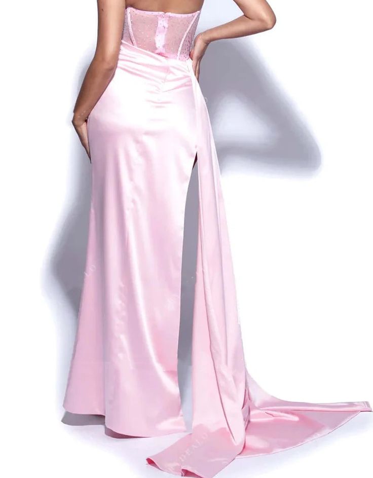 Stapless Prom Dresses Thigh-High Slits Pleats Beading Birthday Outfits Evening Dress - View 5 | FashionDia