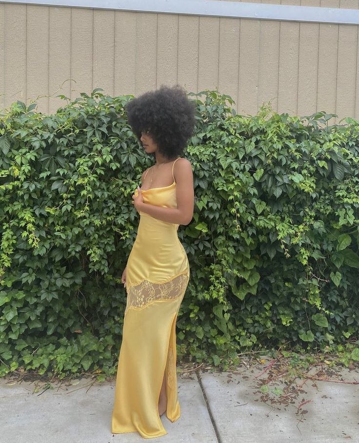 Sexy Yellow Satin Lace Party Dress Long Evening & Prom Dress - View 2 | FashionDia