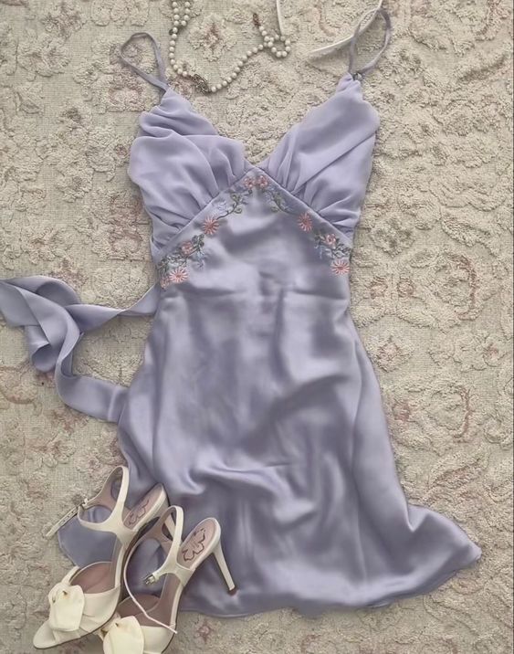 Light Purple V-Neck Homecoming Dress,Sexy Party Dress - FashionDia