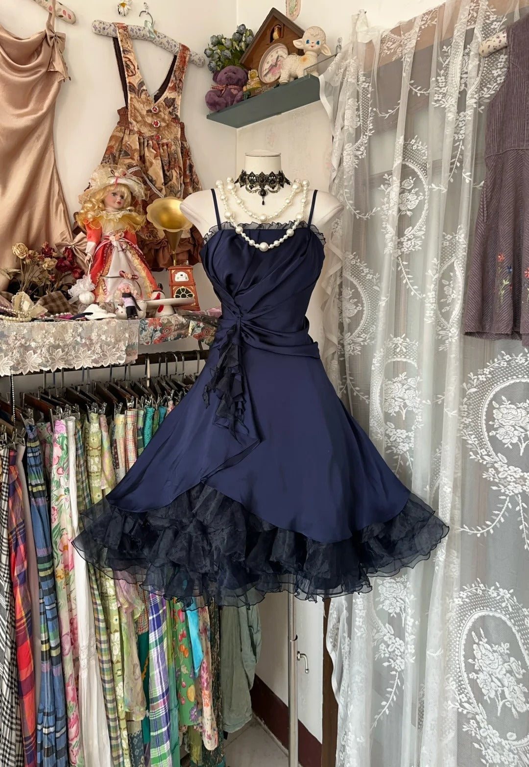 A Line Navy Blue Birthday Outfit Short Evening Dress Vintage Short Party Dress Homecoming Dress