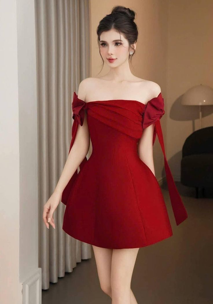A Line Red Off Shoulder Short Prom Dress Birthday Party Dress Homecoming Dress