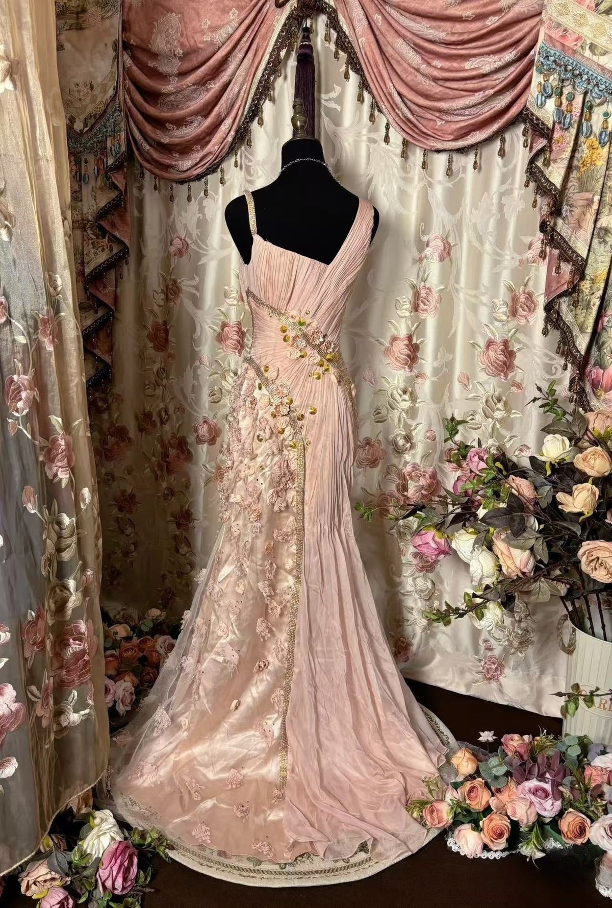 Elegant Pink Tulle Long Prom Gown New Evening Dress - View 3 | FashionDia