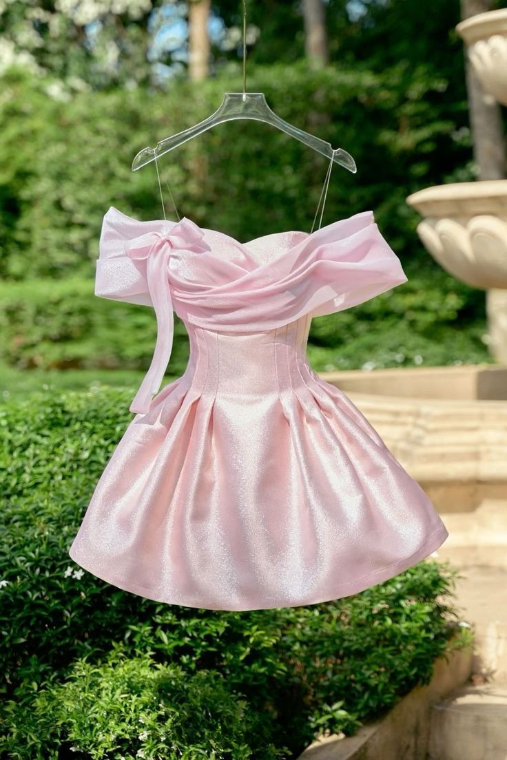 A Line Pink Off Shoulder Homecoming Dress Short Party Dress