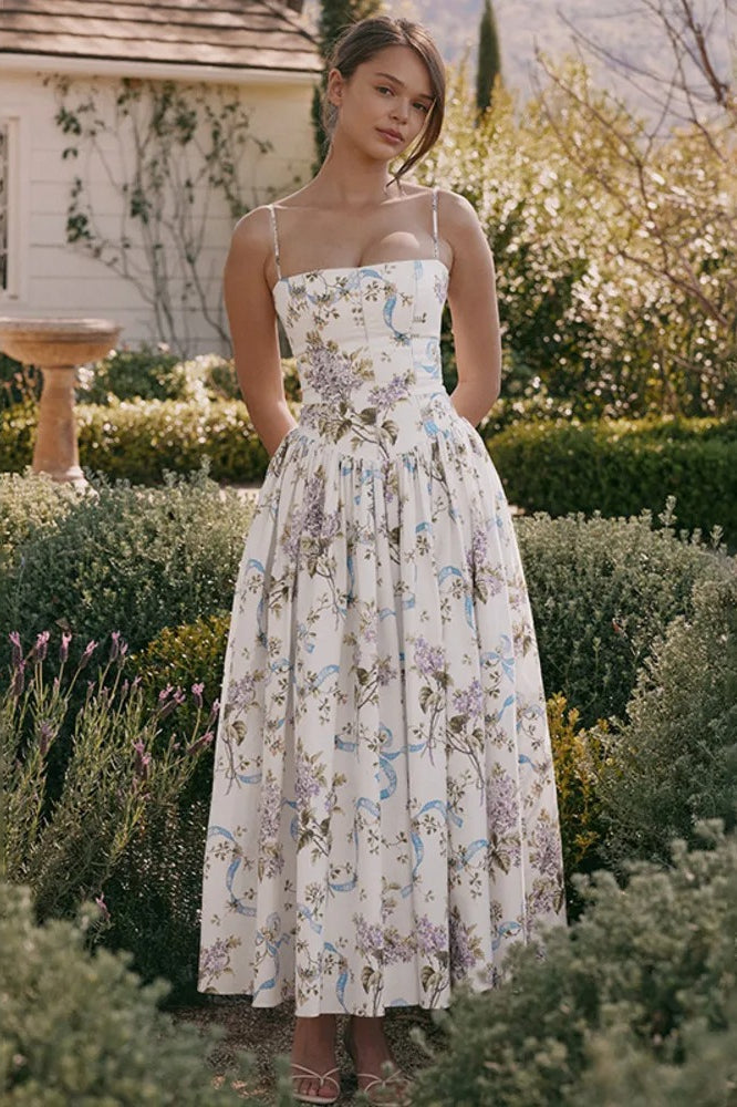 Print Pleated Spaghetti Maxi Dress - View 3 | FashionDia