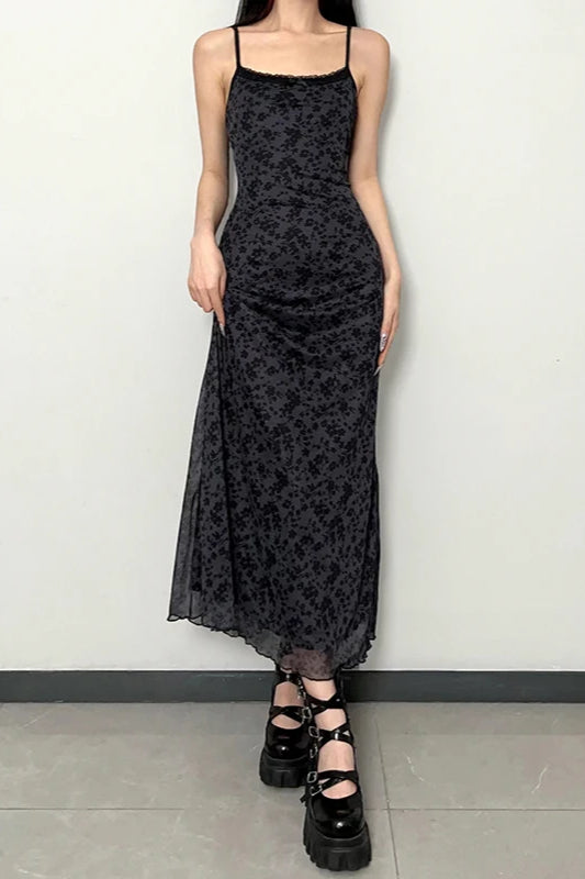 Lace Trim Mesh Floral Dress - VelvetHem