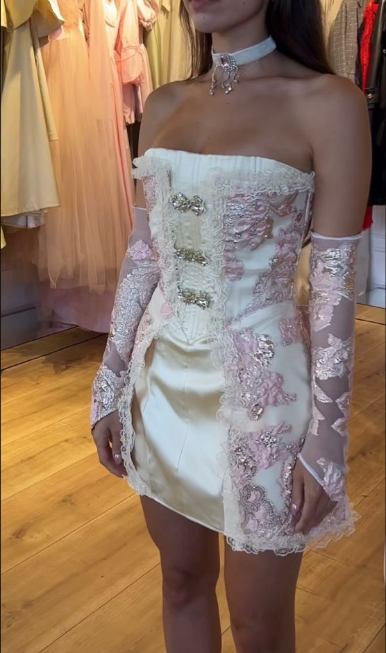 New Arrival Strapless Homecoming Dress Party Dress With Gloves fg7563