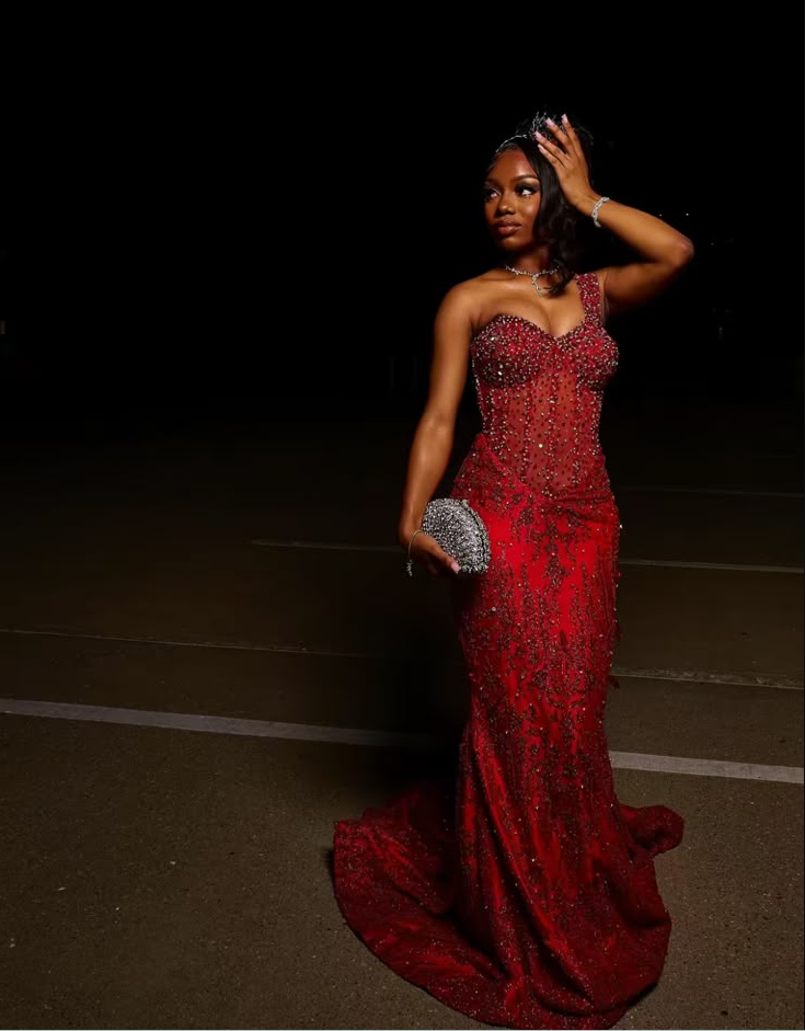 Red Mermaid Long Prom Dresses Formal Evening Dress - View 2 | FashionDia