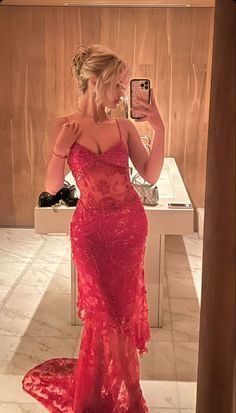 Gorgeous Red Lace Beading Mermaid Evening Dress Party Prom Dress - View 4 | FashionDia