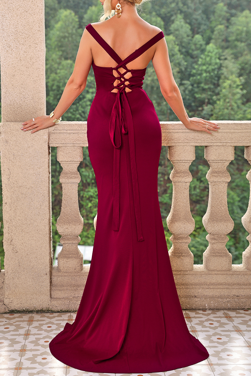 Sexy Prom Slit Square Neck Evening Dresses - View 4 | VelvetHem