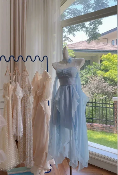 Simple Blue Spaghetti Straps Chiffon Homecoming Dress Party Dress (ZD12189)