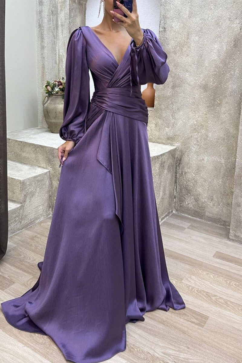 Elegant Formal Solid Fold V Neck Evening Dresses(3 Colors) - View 2 | VelvetHem
