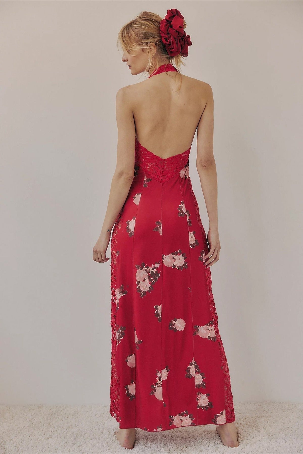 Elegant Floral Spaghetti Strap Maxi Lace Dress - View 9 | VelvetHem
