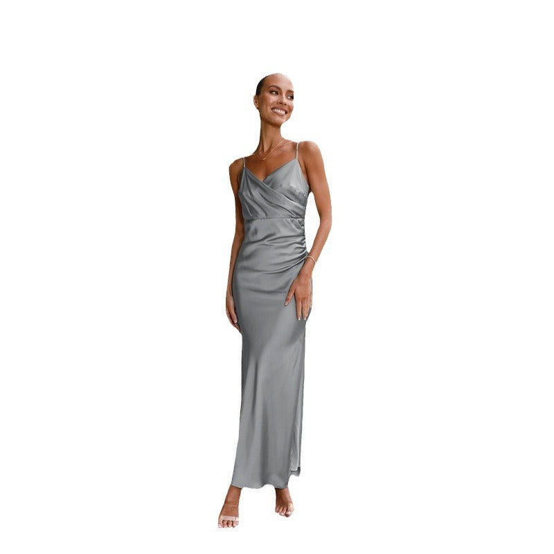 Rita Exclusive Spaghetti Strap Sleeveless Slit Slim Dress Women Elevated Occasion Wear