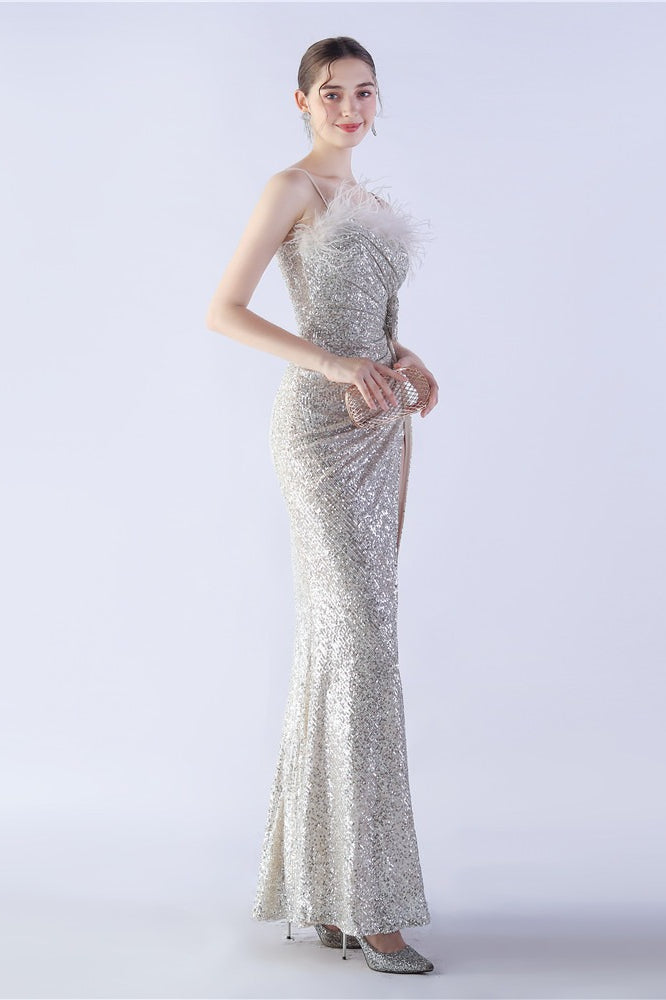 Ostrich Feather Embellished Dress with Relaxed Fit and Everyday Wear