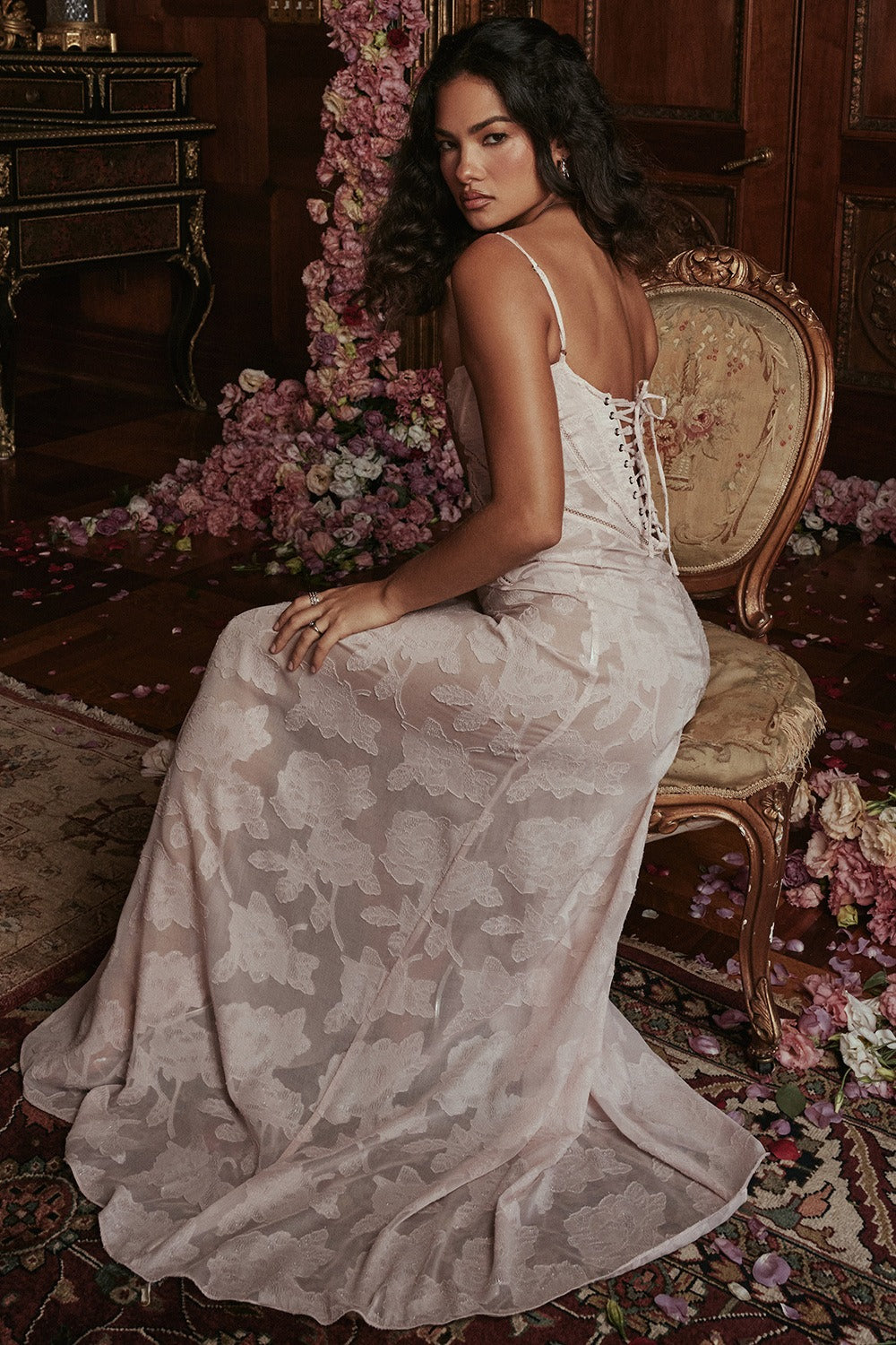 Lace Tie - Strap Romantic Maxi Dress