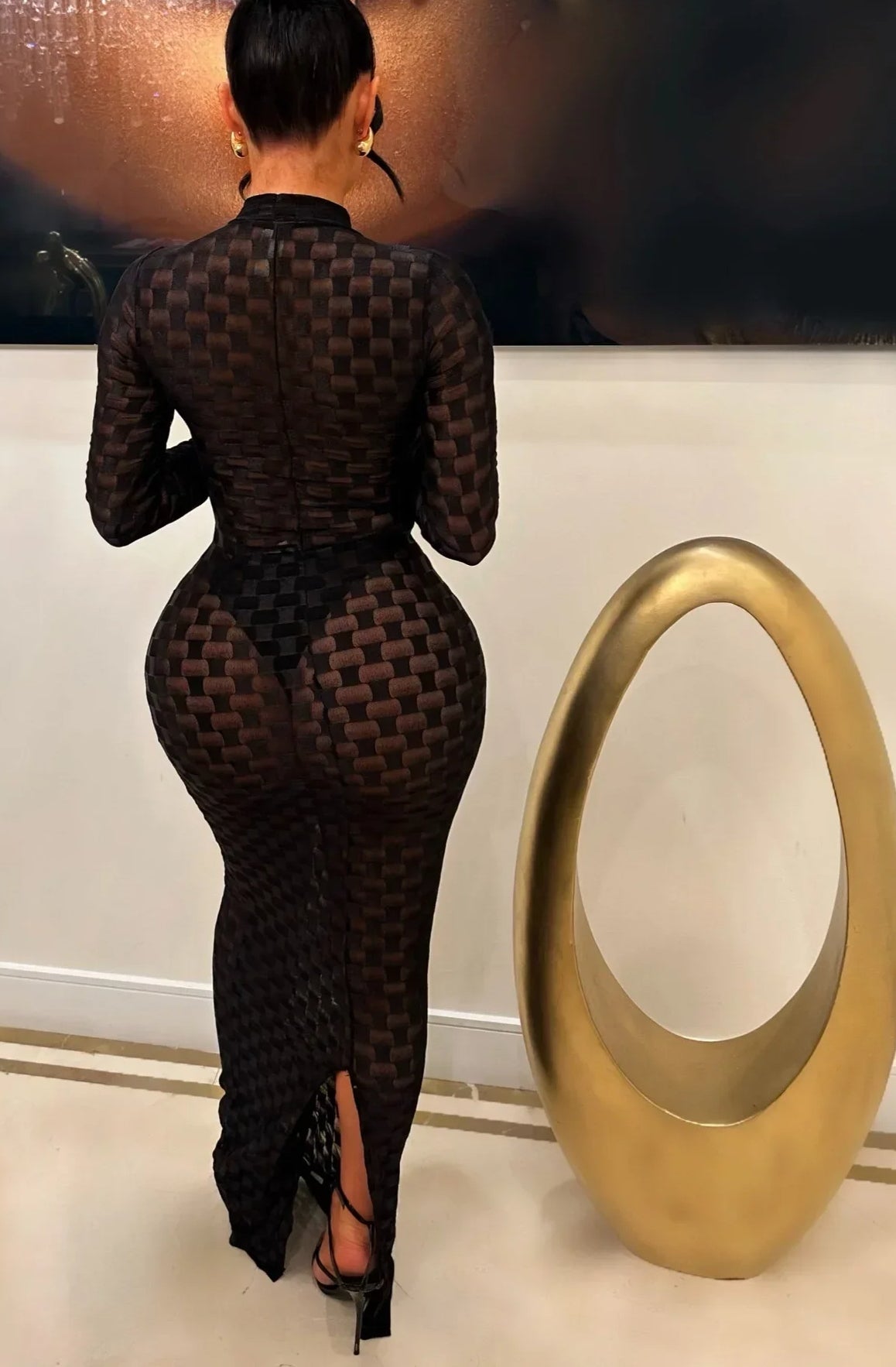 Plaid Mesh Bodycon Maxi Dress - View 4 | VelvetHem