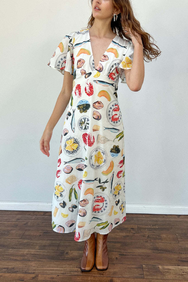 Linen V-neck Sexy Loose Fairy All-match Casual Dress