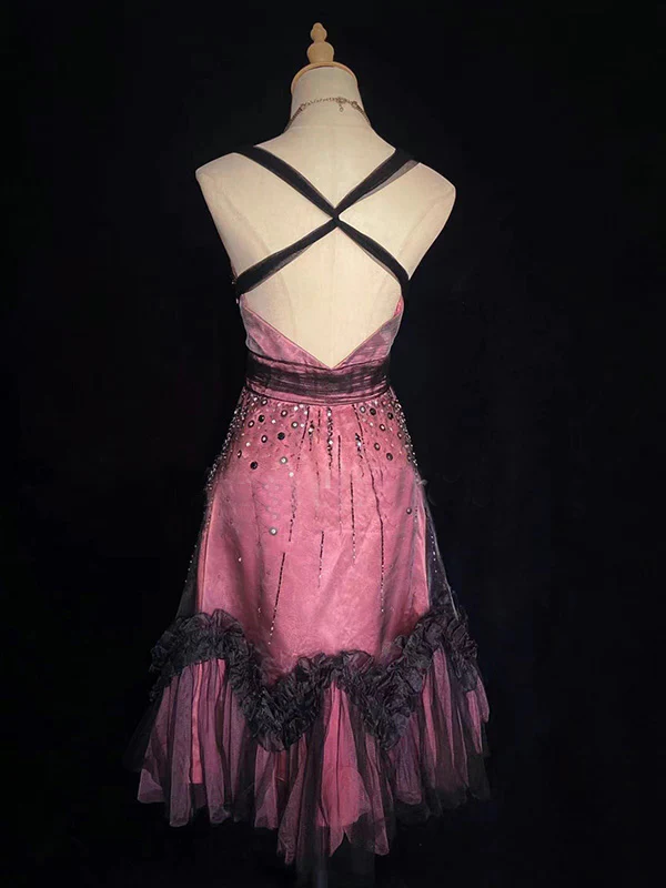 Spaghetti Strap Short A-Line Beaded Homecoming Dresses J8163