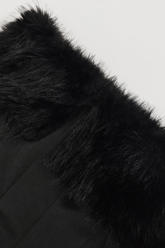 Faux Fur Collar Off Shoulder Bodycon Dress