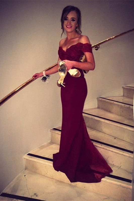 Ravishing Red Off-the-Shoulder Mermaid Prom Gown - VelvetHem
