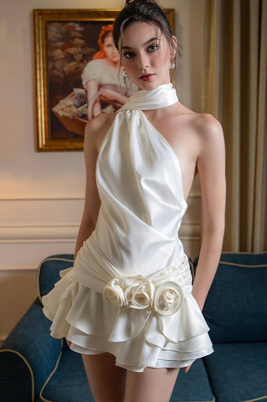 Off-Shoulder Backless Satin Silk Dress - VelvetHem