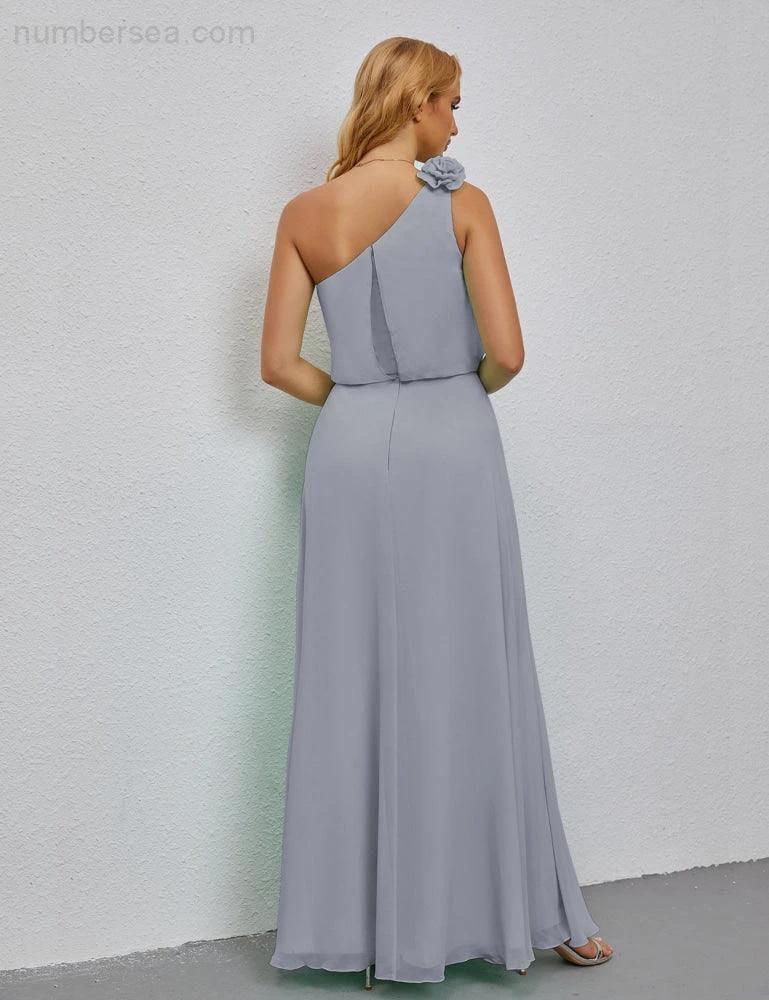 Ruffled One Shoulder Sleeveless Long Bridesmaid Dresses A-line Formal Evening Gown Side Split 28080 (ZD17018)
